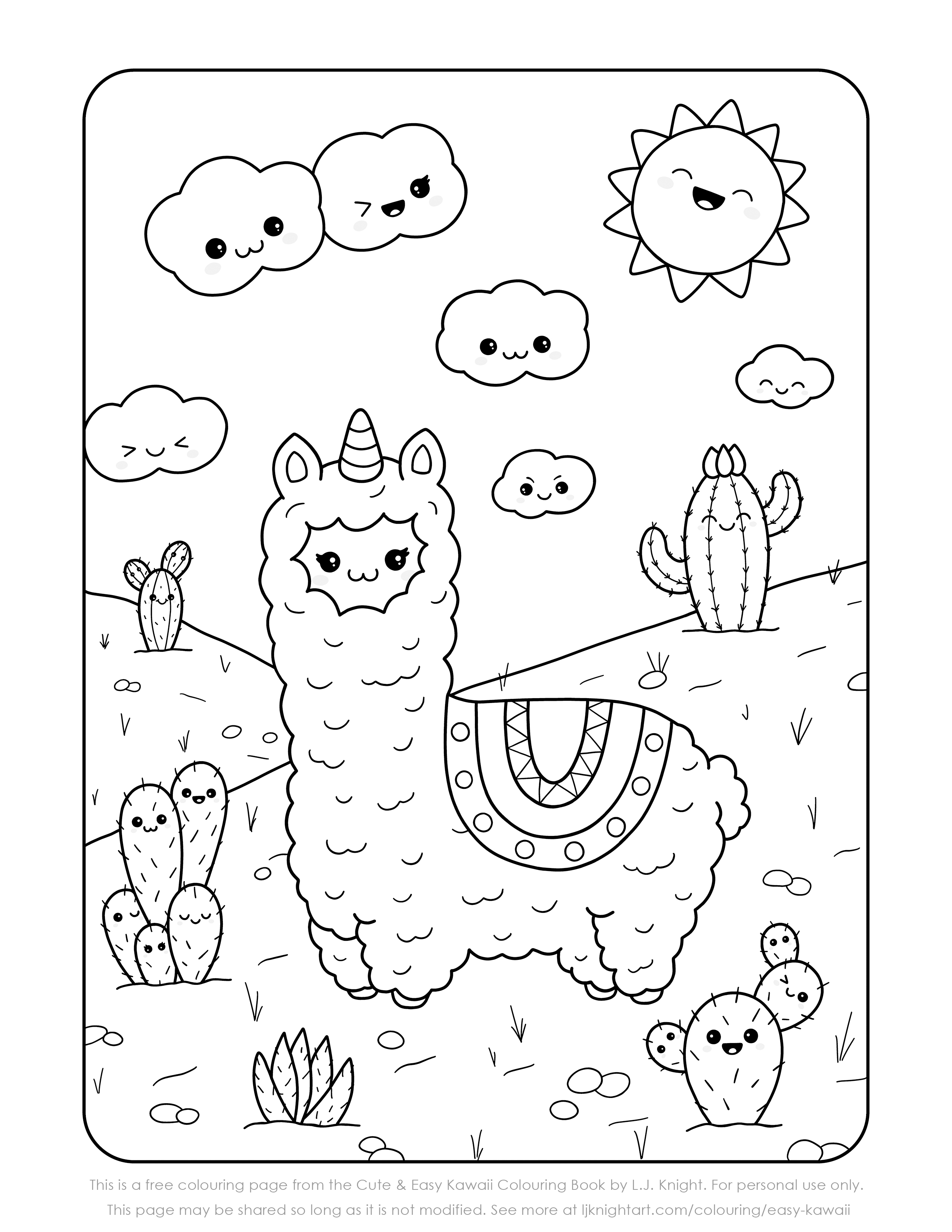 Free Cute Kawaii Llama Printable Colouring Page | L.J. Knight