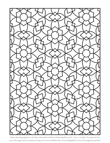 Free simple geometric pattern colouring page by L.J. Knight