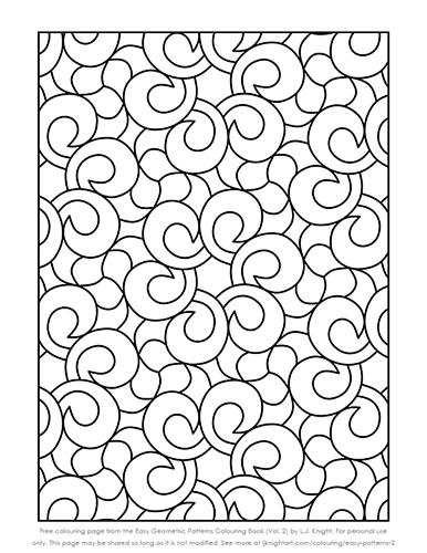 Free simple geometric pattern colouring page by L.J. Knight