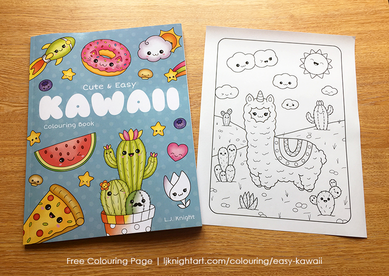 Free printable cute kawaii llama / llamacorn colouring page