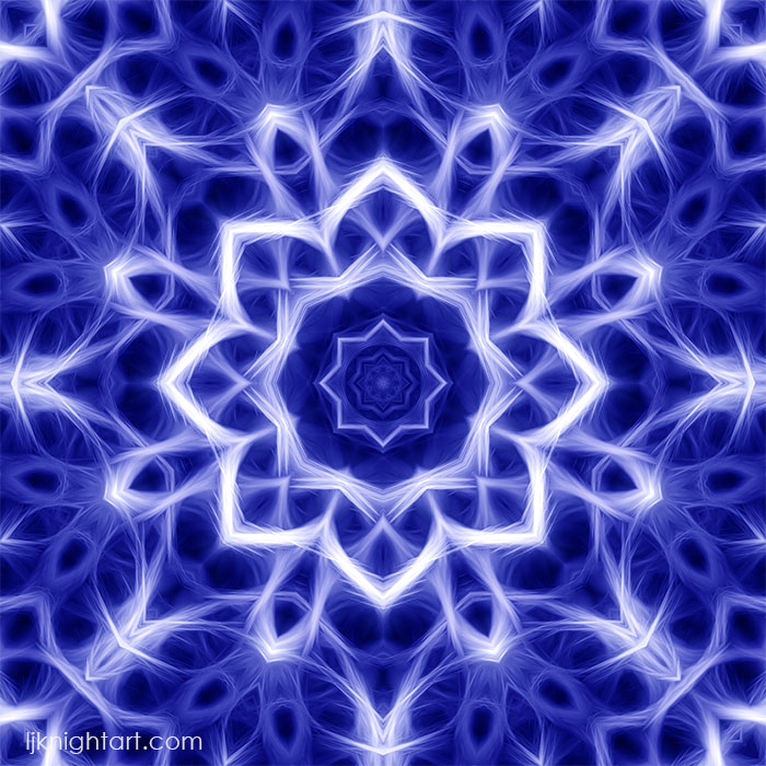 Blue and white glowing mandala mandala art by L.J. Knight