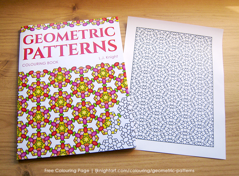 Free colouring page from the Geometric Patterns Colouring Book by L.J. Knight
