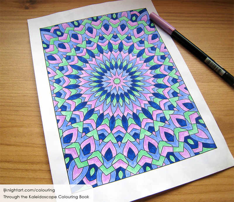 Coloured kaleidoscope colouring page