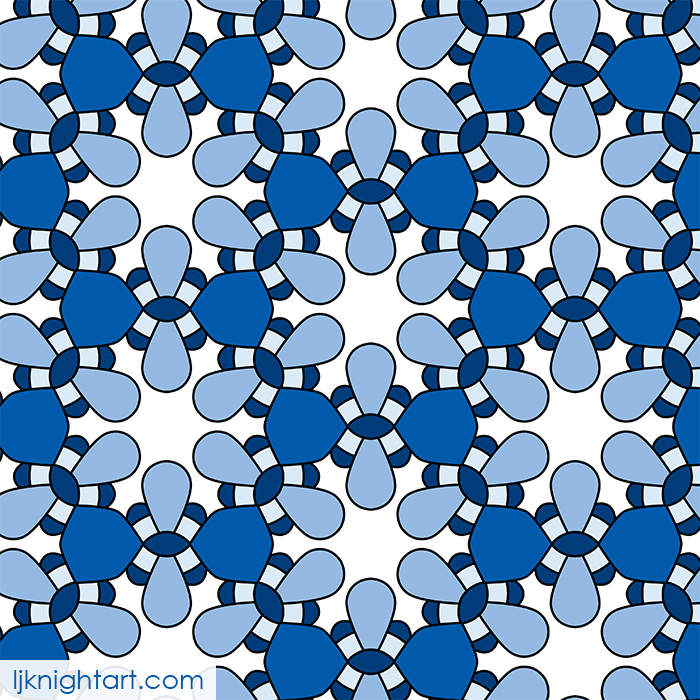 Blue and white geometric pattern by L.J. Knight