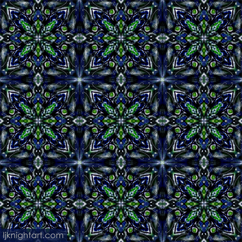 Deep Blue and green mandala pattern by L.J. Knight