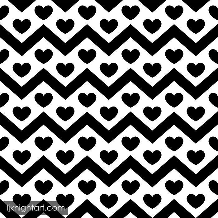 Black and white chevrons and hearts pattern by L.J. Knight