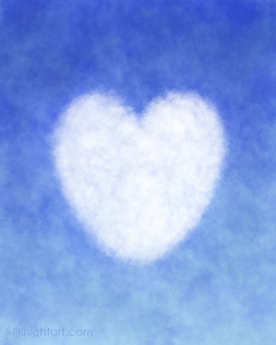 Blue and White Cloud Heart Painting by L.J. Knight