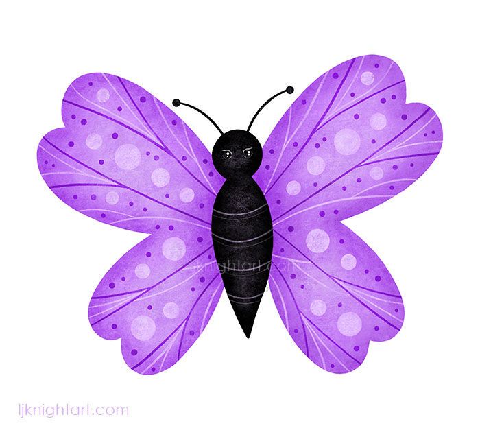 Cute purple and black butterlfy digital  drawing by L.J. Knight