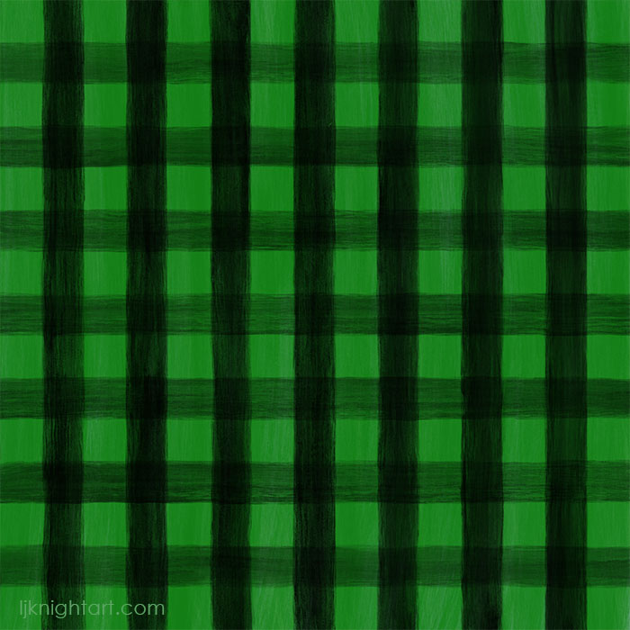 Hand painted green and black buffalo plaid check pattern by L.J. Knight