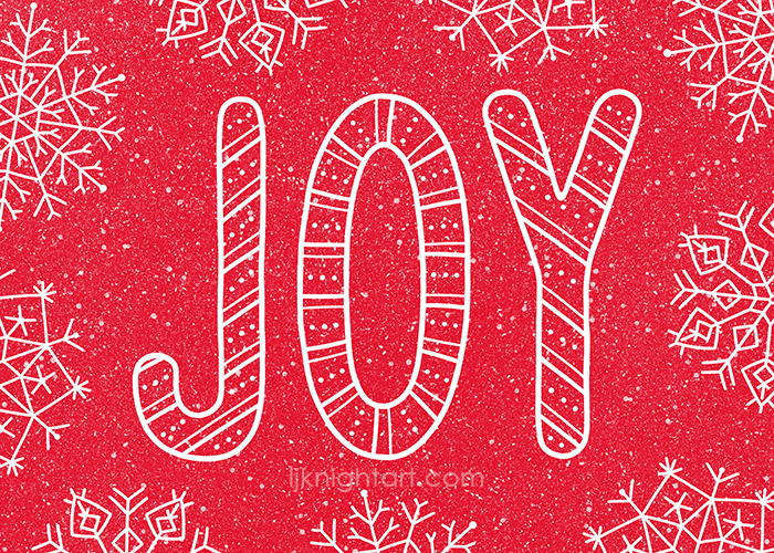 Joy - Red & White Christmas Art With Snowflakes by L.J. Knight