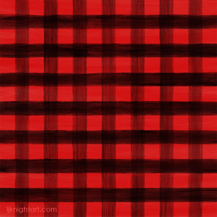 Hand painted red and black buffalo plaid check pattern by L.J. Knight