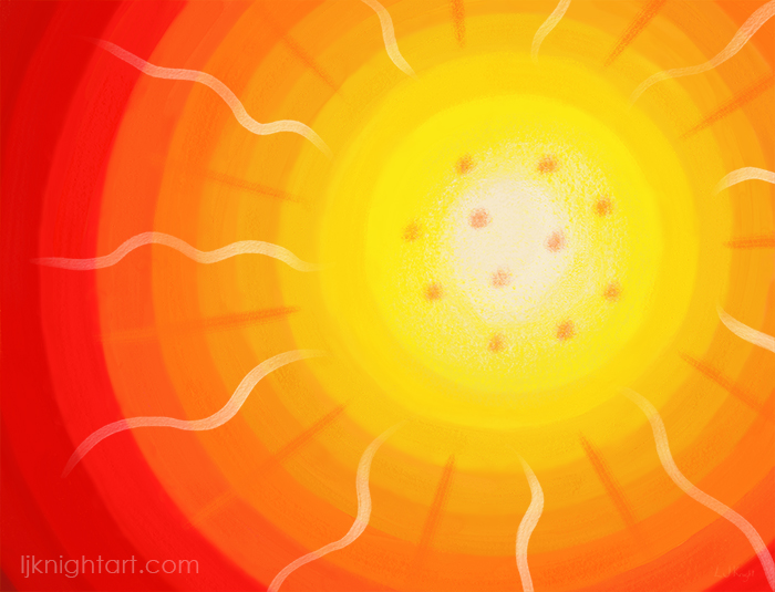 Bright Orange and Yellow Sun Digital Painting L.J. Knight Art