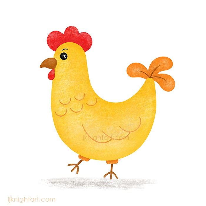 Cute yellow chicken bird  drawing by L.J. Knight