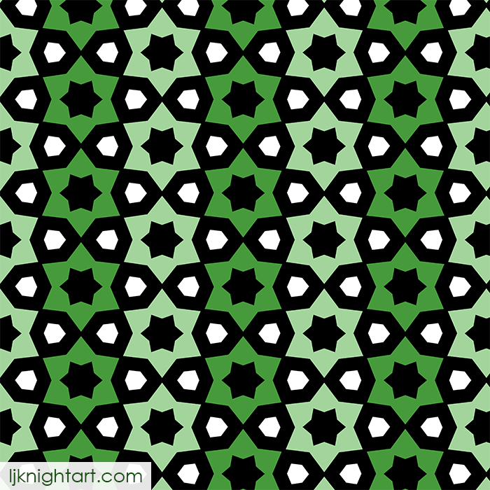 Green, white and black geometric pattern by L.J. Knight