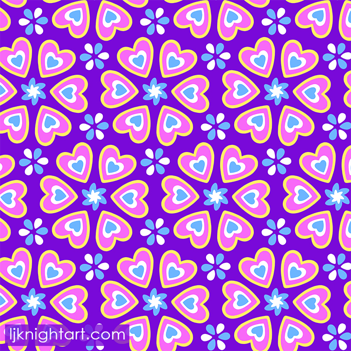 Purple and pink folk art heart pattern by L.J. Knight