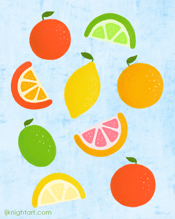 Citrus fruits digital painting by L.J. Knight