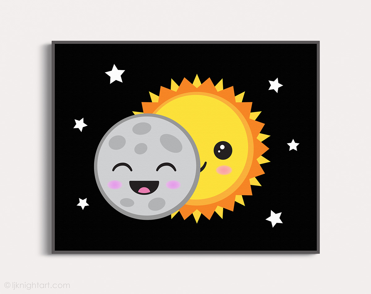 Canvas print with cute kawaii solar eclipse drawing