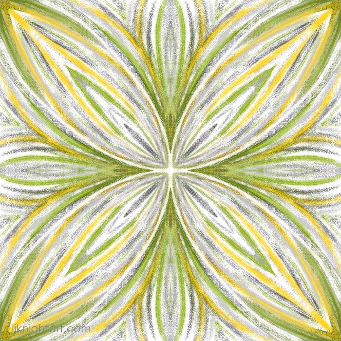 Green, grey and yellow pastel mandala painting   by L.J. Knight