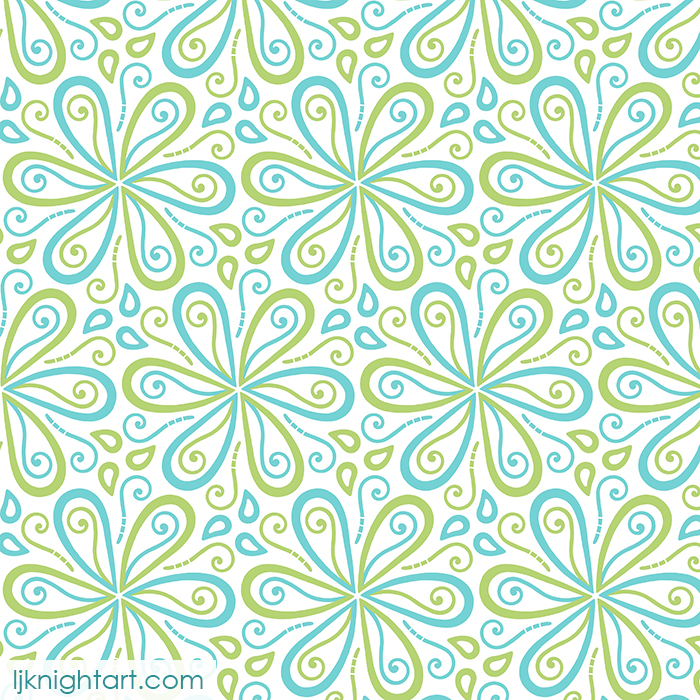 Turquoise blue and green flower pattern by L.J. Knight