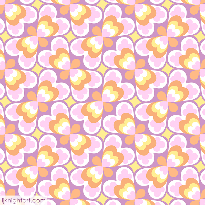 Pink, Orange and Yellow Geometric Hearts Pattern by L.J. Knight