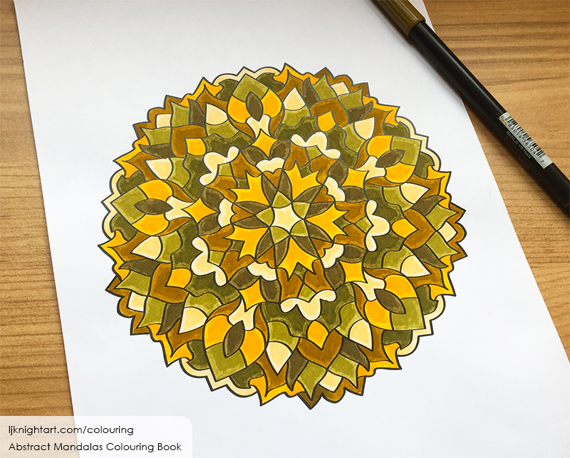 Coloured mandala colouring page for adults