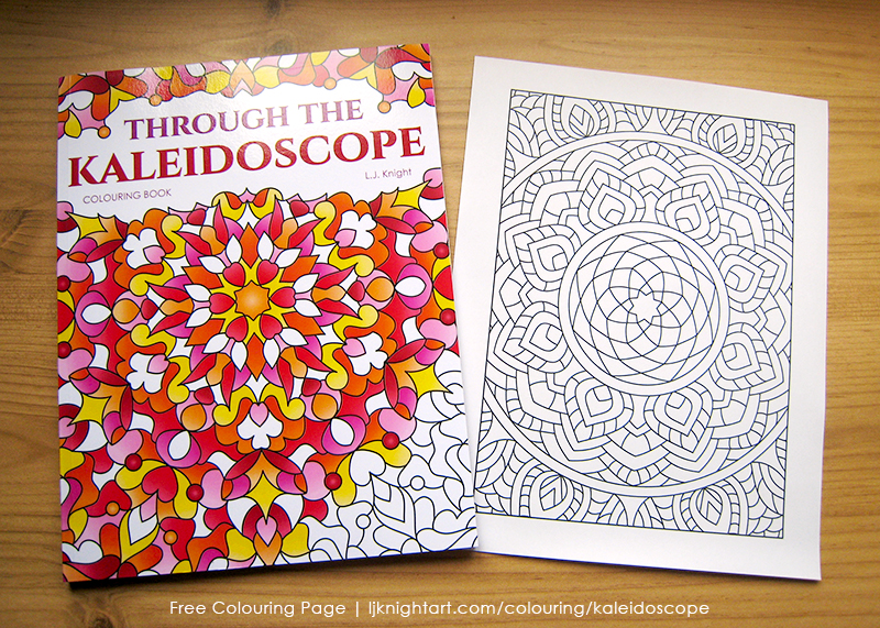 Through the Kaleidoscope Colouring Book - Free Page Free abstract kaleidoscope printable colouring page