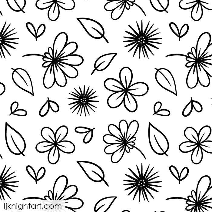 Black and white doodle flower pattern by L.J. Knight