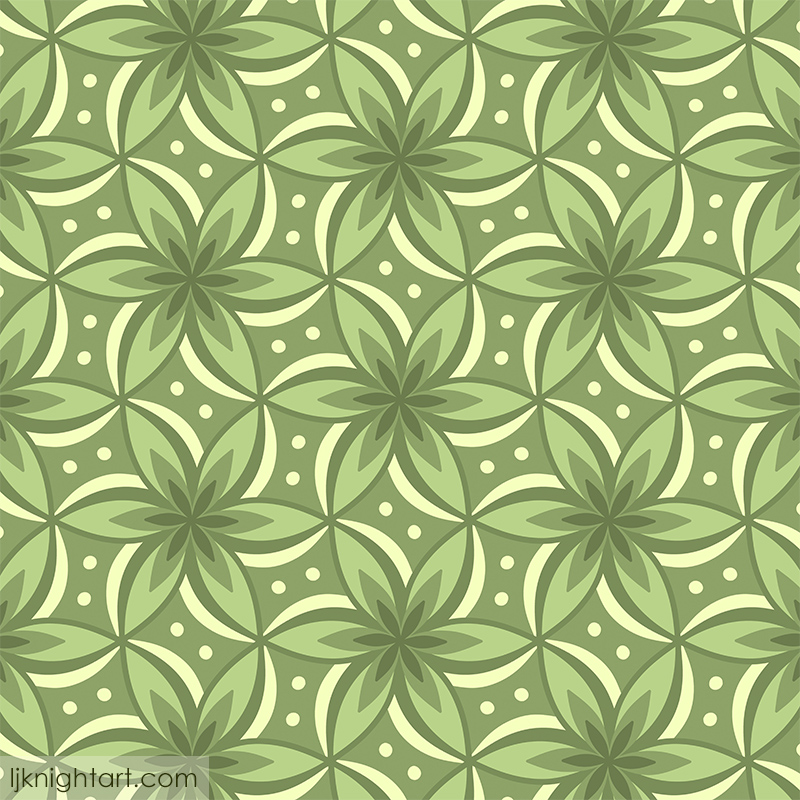 Green geometric repeating flower pattern by L.J. Knight