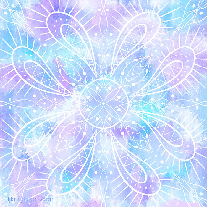 Pastel white, turquoise and purple abstract mandala art   by L.J. Knight
