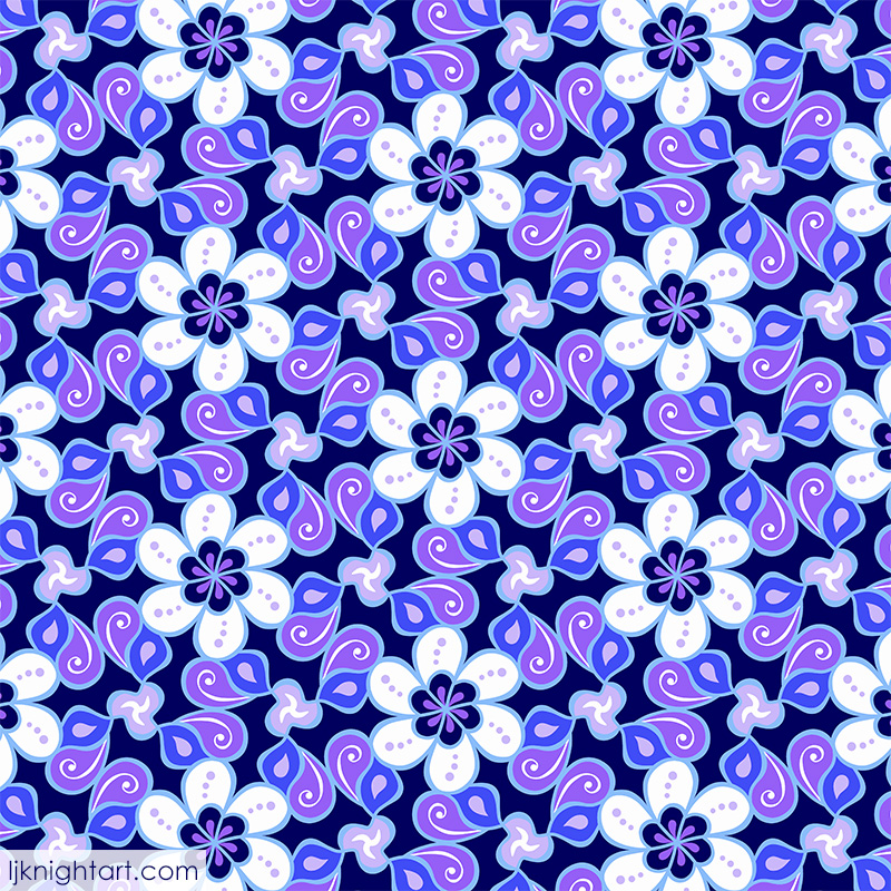 Blue and Purple Geometric Flower  Pattern by L.J. Knight