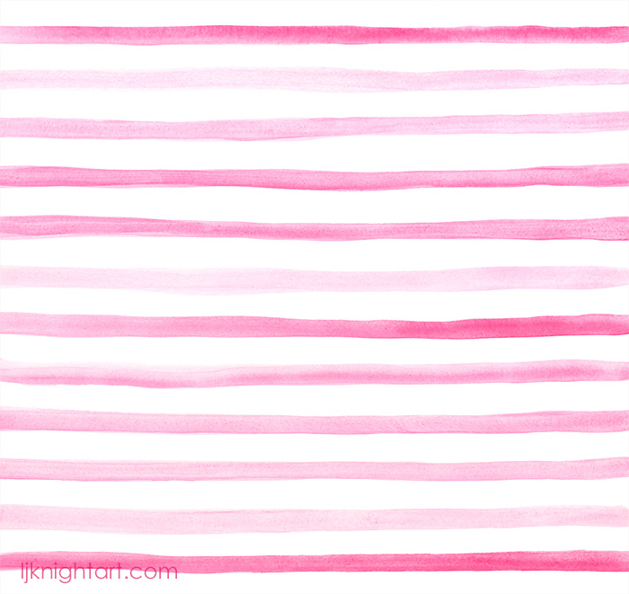 Pink and white watercolour stripes hand painted pattern by L.J. Knight