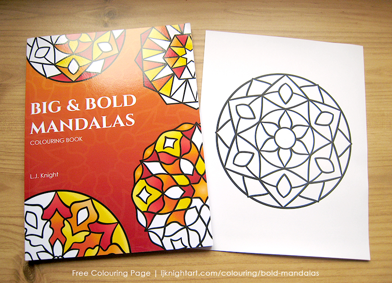 Free easy bold mandala colouring page