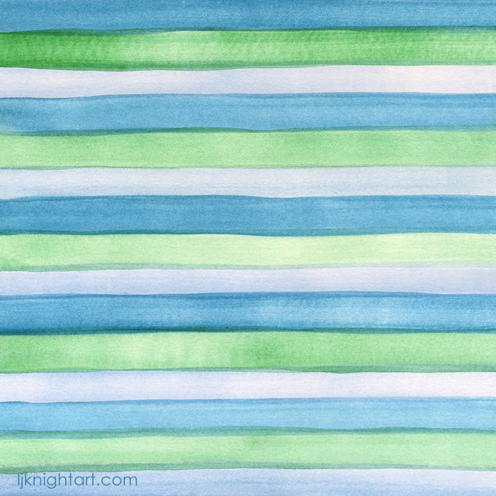 Turquoise blue and green hand painted watercolour stripe pattern by L.J. Knight