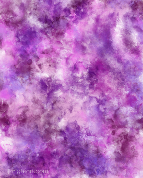 Cloudy digital abstract painting in purple and pink, by L.J. Knight