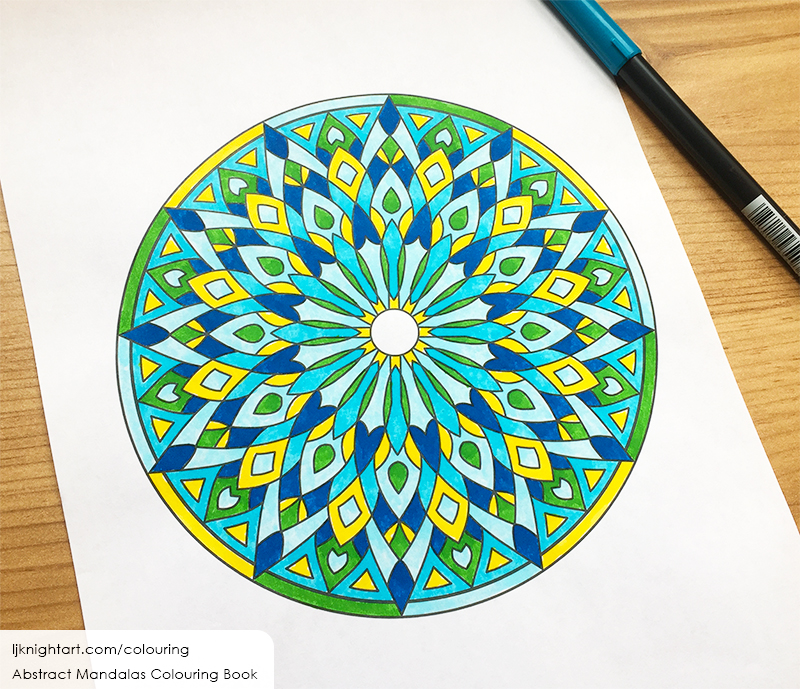 Coloured mandala adult colouring page