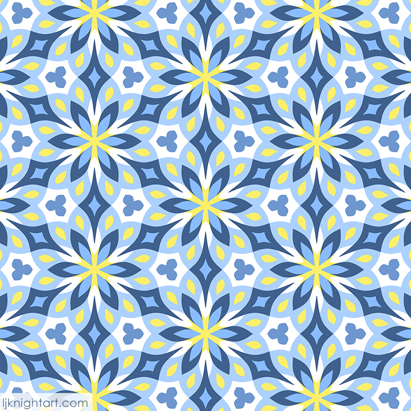 Blue and yellow abstract geometric pattern by L.J. Knight