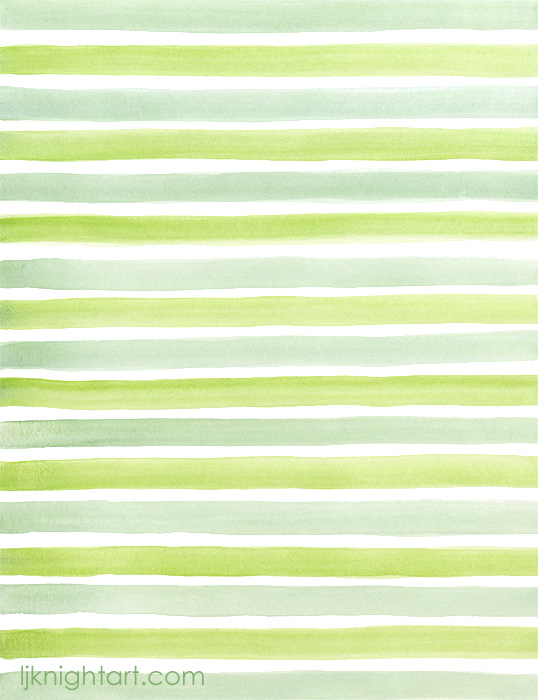 Green and white hand painted watercolour stripe pattern by L.J. Knight