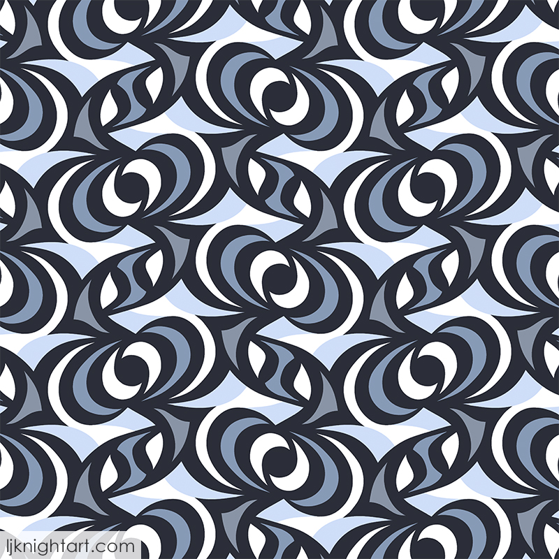 Black, white and blue curvy geometric pattern by L.J. Knight