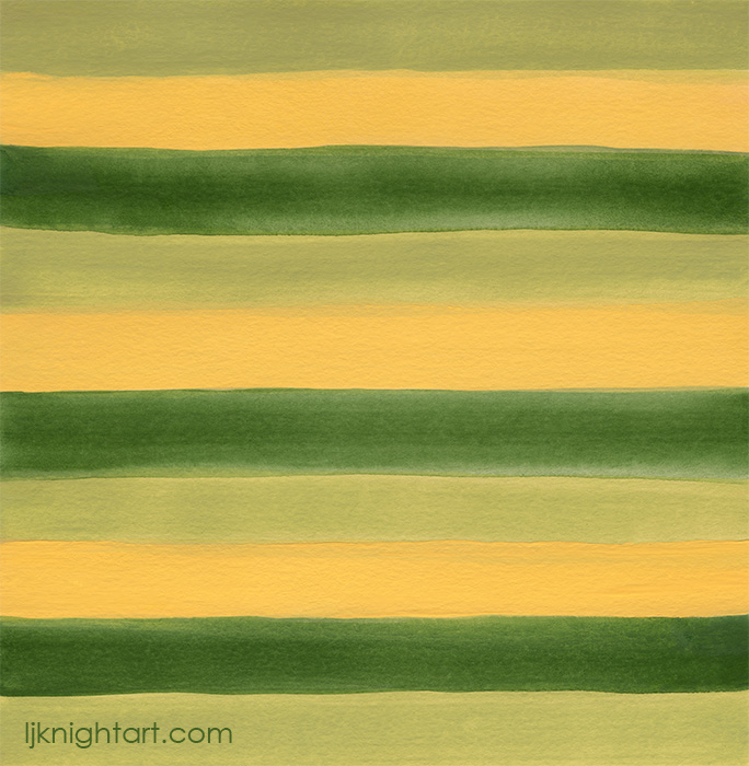 Green and yellow hand painted gouache stripe pattern by L.J. Knight