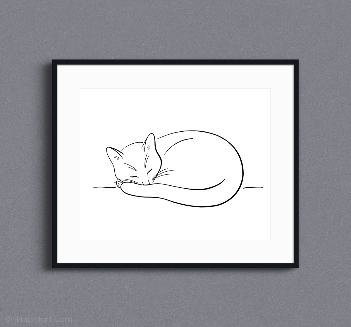 Sleeping Cat - contemporary minimal line art drawing by L.J. Knight