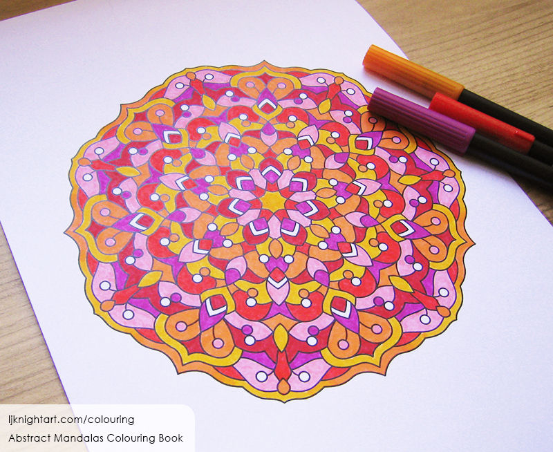 Coloured mandala adult colouring page