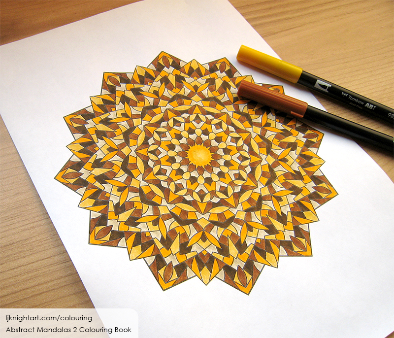 Coloured mandala adult colouring page