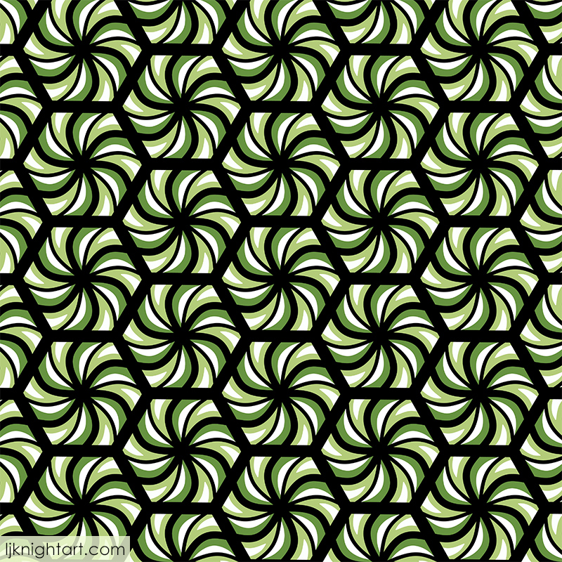 Green and white geometric pattern by L.J. Knight