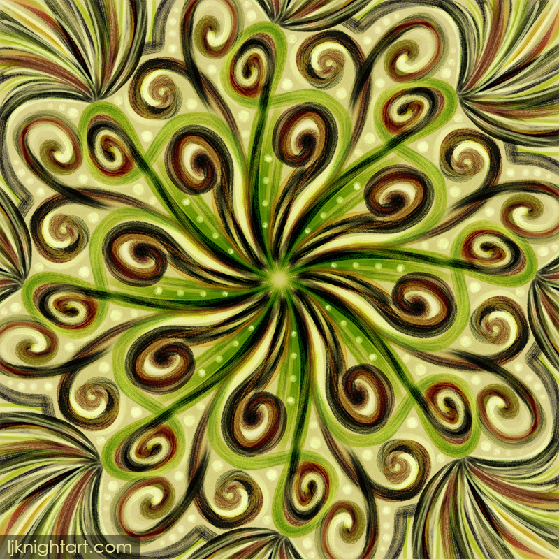 Green and Brown Abstract Swirling Mandala Art by L.J. Knight