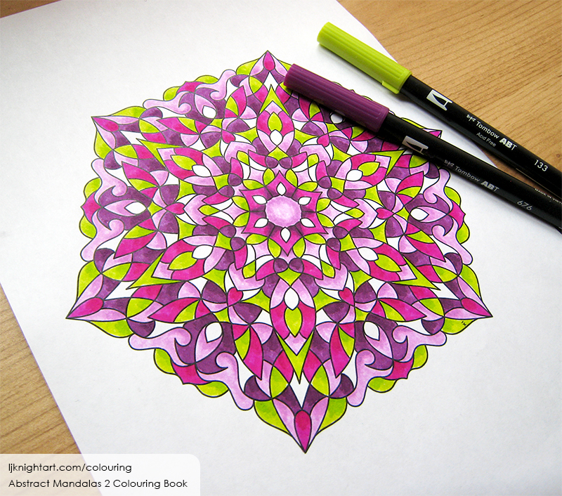 Coloured mandala colouring page for adults