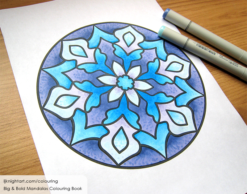 Coloured easy mandala colouring page