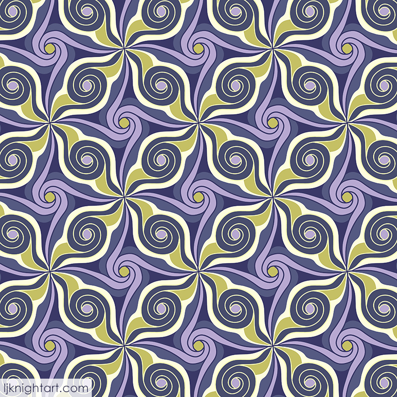 Green and Purple  Swirls Abstract Geometric Pattern by L.J. Knight