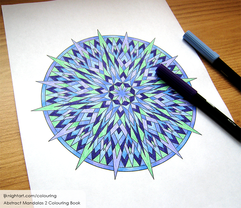 Coloured mandala colouring page for adults