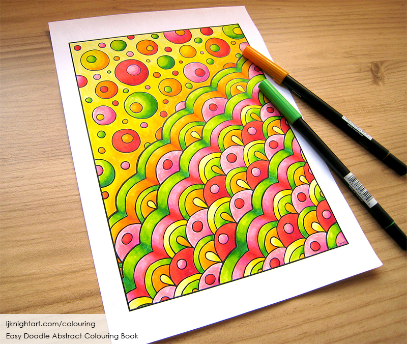 Coloured abstract doodle colouring page