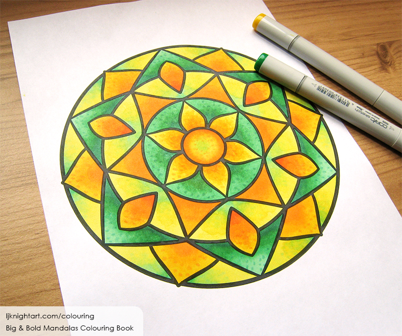 Coloured easy mandala colouring page